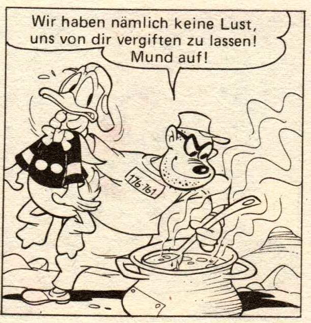 Die kochende Suppe wird Donald vor der Wirkung des Lachgases schützen in Dalmasso/M. de Vitas einfallslosem "Wer zuletzt lacht, ist der Dumme" (© Egmont Ehapa)