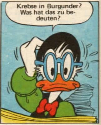 Der wie alle Figuren und Leser zu diesem Zeitpunkt noch völlig ratlose Zeitungskönig Onkel Dettmar in "Donald und die Krebse in Burgunder" (© Egmont Ehapa)
