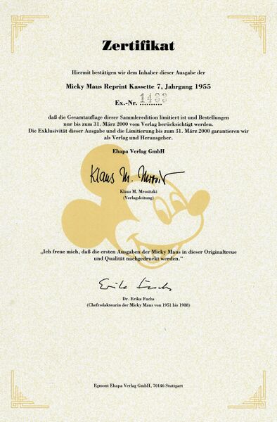 Datei:Micky Maus Reprint Jahrgang 1955 Zertifikat.jpg