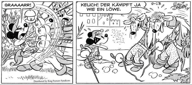 Weil sich Micky kurz vor einem Dornenbusch befindet, ist er im Kampf gegen die Wachen stark. (© Egmont Ehapa)